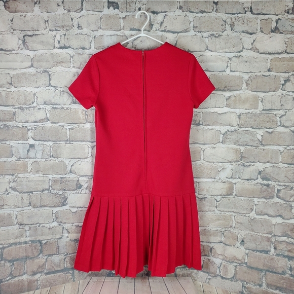 Vtg 60s Pleated Drop Waist Dress Red Pink Sz S/M - Picture 3 of 8